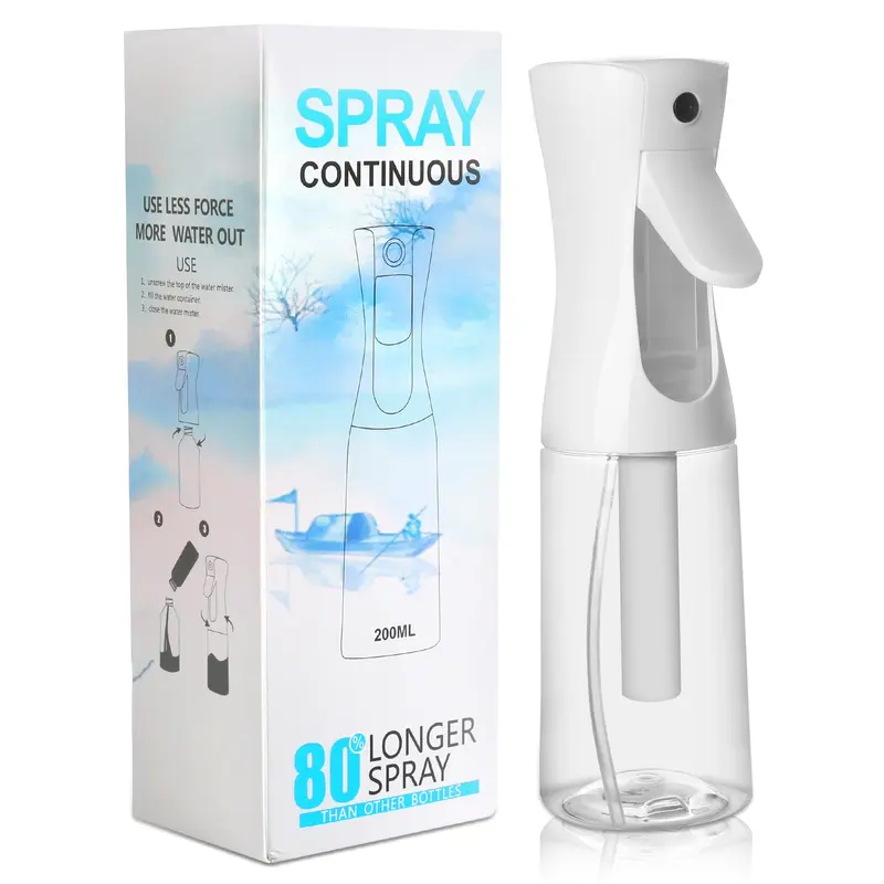 Empty Fine Mist Continuous Spray Bottle, 6.7 oz/200 mL Hair Spray Bottle with pp Material, Suitable for Hair Styling & Cleaning, Ideal for Home Use & Hairdressers, Giftable Tool Organizer Accessory