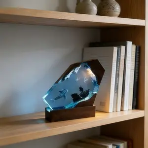 Premium Handcrafted Deep Sea Resin Art Lamp| Orca Whale Diver Wood Base LED Light| Luxury Ocean Theme Decor| Collectible Art Ornament For Home