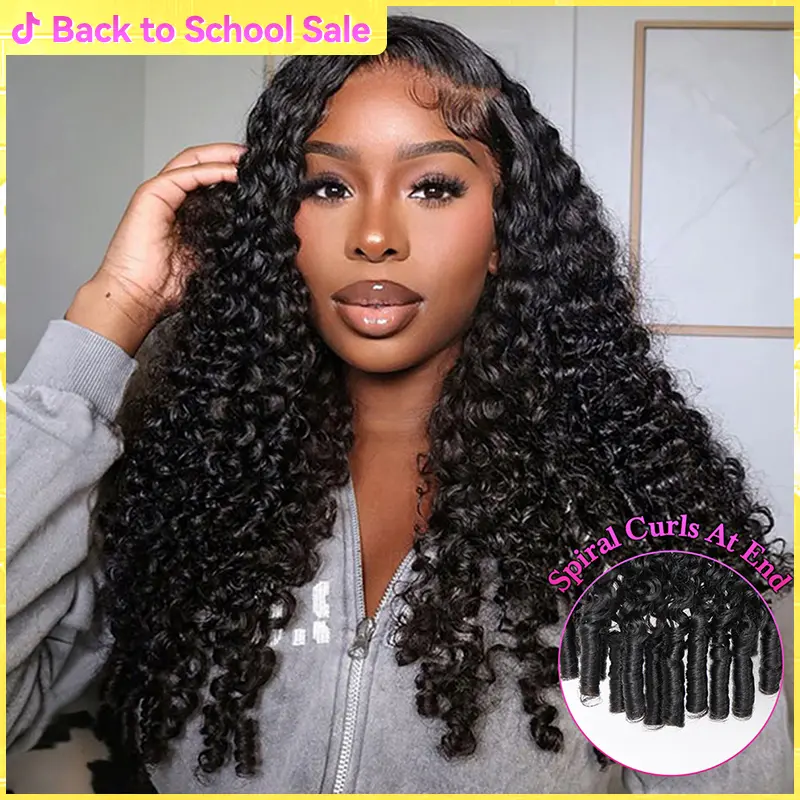 Burmese Curly 3 In 1 Half Wigs With Drawstring High Quality 250% Density Curly Hair Guleless Human Hair Wigs Easy Install Curly Half Wig For Beginners Protective Style #tiktokshopsummersale