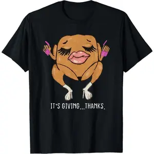Cotton Graphic Tees Streetwear Gifts It’s Giving Thanks Turkey Funny Thanksgiving Meme T-Shirt
