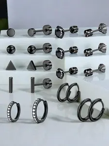 Mixed Shape Earrings Set, Fashionable Rhinestone Decor Stud & Hoop Earrings for Women & Men, Trendy All-match & Exquisite Jewelry for Birthday Gift, Ear Studs