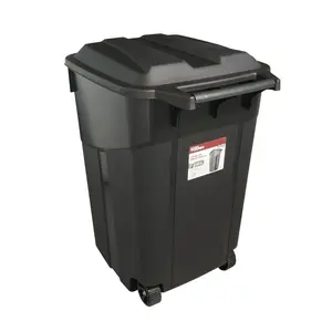Hyper Tough 45 Gallon Wheeled Outdoor Trash Can with Attached Lid – Heavy-Duty Plastic Garbage Bin for Yard, Driveway & Curbside Pickup, Black