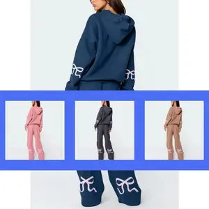 2025 Spring New Products Women's Fashion Brand Bow Hoodie Long-sleeved Sweatshirt And Pants Suit Clothes Baggy Fabric Polyester