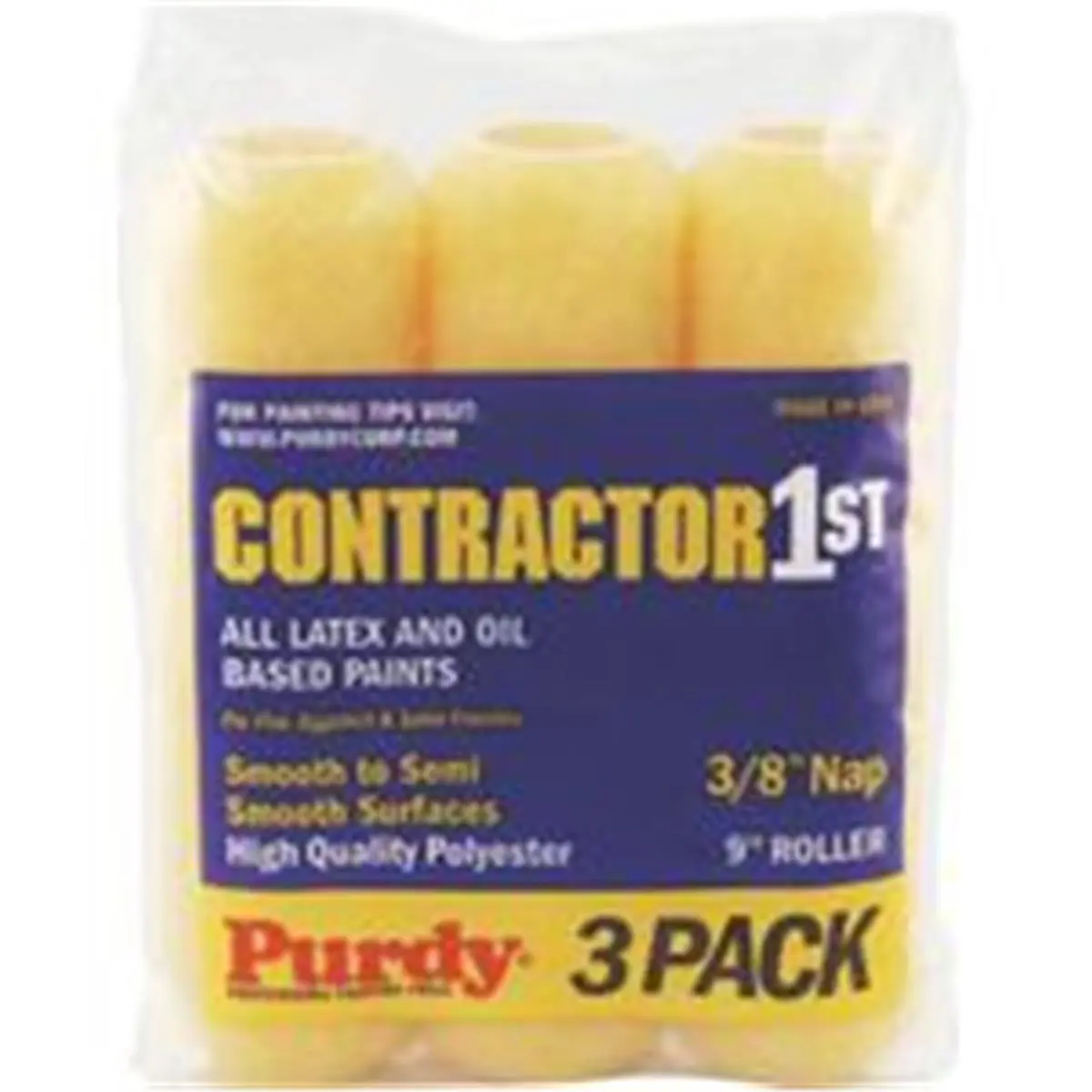 212 MAIN Paint Rollers 3-Pack, 9" Poly Roller Cover with 3/8" Nap, Multisurface Tool for Oil-Based Paints & Exterior Surfaces, Model 14c867000