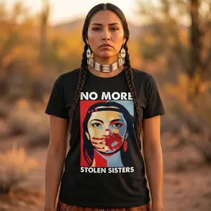 [100% Cotton]MMIW Awareness Shirt No More Stolen Sisters Support Indigenous Women Native American Awareness Red Handprint Protest Tee