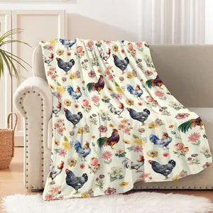 Watercolor Chicken Throw Blanket is Super Soft and Warm,The Lightweight Flannel Blanket is for All-Season Use,A Great Choice for Gifts