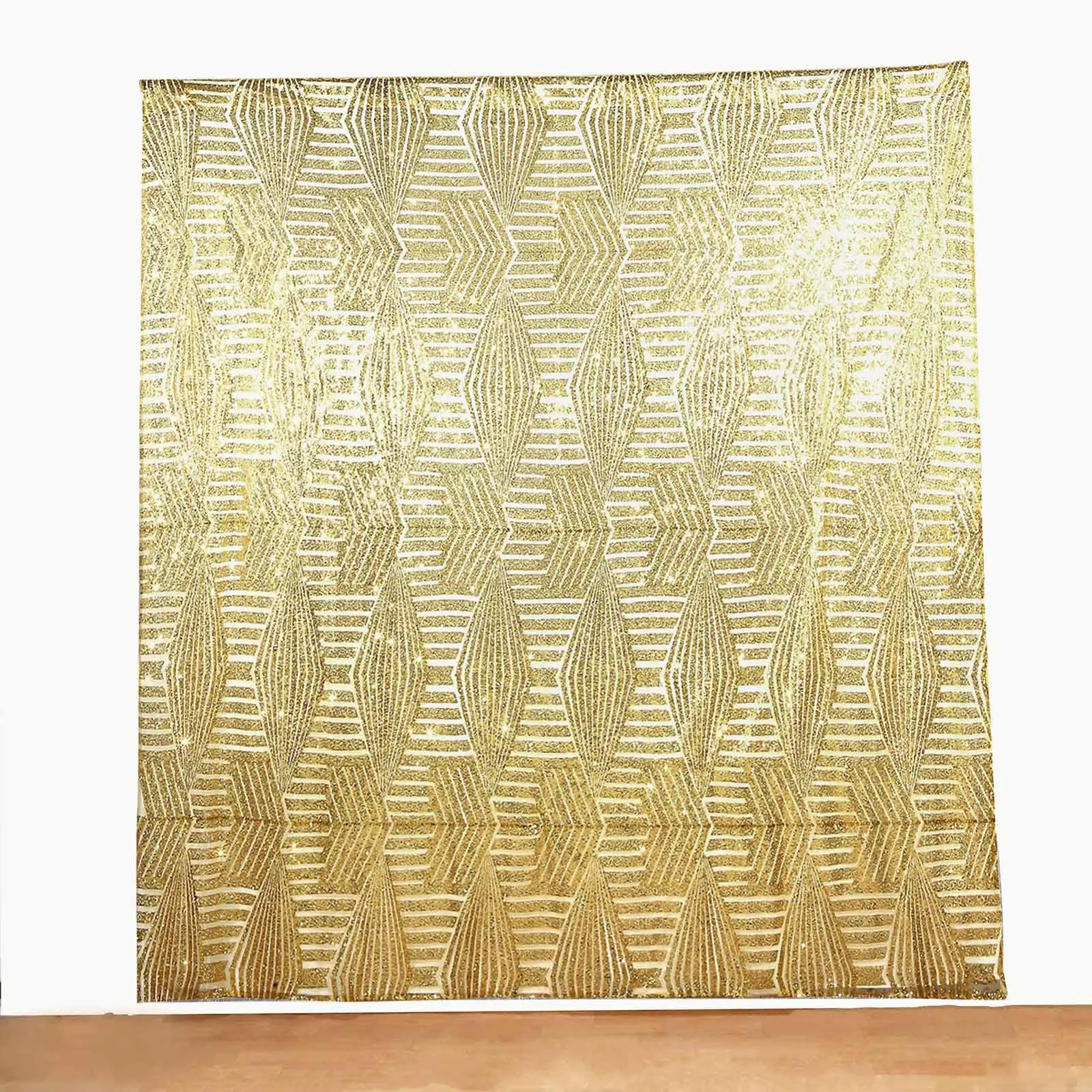 8ftx8ft Gold Geometric Sequin Event Curtain Drapes - Satin Backing, Seamless Opaque Diamond Glitz Pattern Panels, Gold Festive Backdrops & Banners, Shimmer Wall Festive Backdrops & Banners