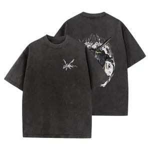 Anime Vintage Washed Heavy Cotton T-Shirt, Japanese Manga Oversized Graphic Tee, Retro 90s Streetwear Aesthetic Print Shirt for Men Women Unisex