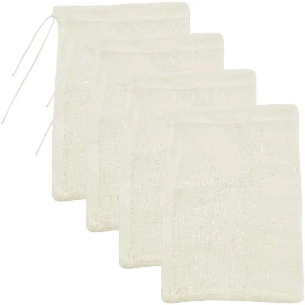 Food Grade 100% Natural Unbleached Cotton Cheesecloth Bags - X-Small 4"x6" 4-Pack Reusable Eco-Friendly Squeezable Fine Mesh Filter for Cold Brew Coffee, Greek Yogurt, Fast & Fine Filtration Kitchenware Tea & Coffeeware Tool, Nut Milk