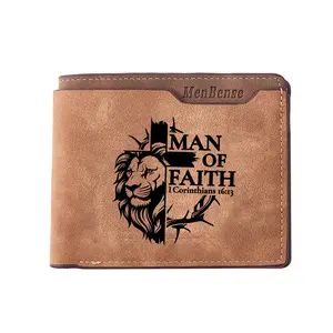 Men's PU Wallet Multiple Card Slots, Id Window with Laser Engraving Pattern