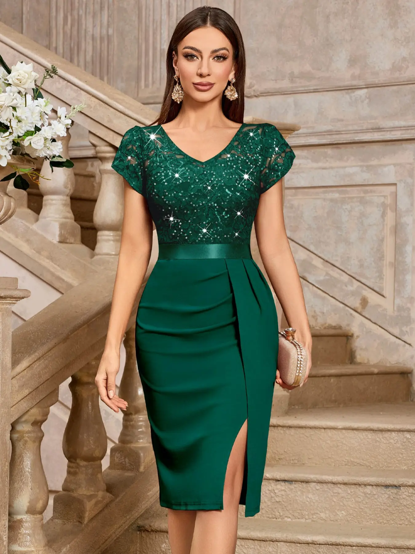 MIUSOL 54347A Elegant Classy Glitter Sequin Floral Lace Petal Sleeve Ruched Split Thigh Slit Evening Cocktail Party Bodycon Dress,Semi Formal Women Dress,For Wedding Guest, Graduation, Dinner - TikTok Shop MIUSOL 54347A Elegant Classy Glitter Sequin Floral Lace Petal Sleeve Ruched Split Thigh Slit Evening Cocktail Party Bodycon Dress,Semi Formal Women Dress,For Wedding Guest, Graduation, Dinner - TikTok Shop