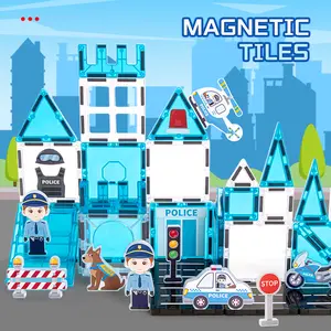 Magnetic Tiles Police Station Theme Building Blocks Set STEM Preschool Toys for Toddlers Kids Educational Toy - Buildingblocksets