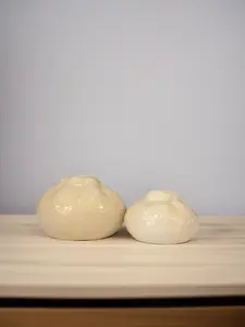 Mini Textured Ceramic Bud Vase (Cream Gloss) 3.5"W x 2.5 H - Opening .75"