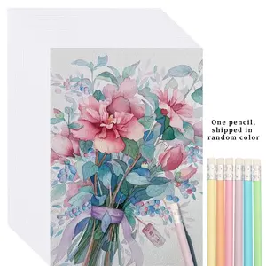 51-Piece Set: 50 Sheets of A4 Artist-Grade Watercolor Paper + 1 Random-Color Pencil with Eraser, 300 GSM Thick Drawing Paper, Smooth Texture, for Sketching, Drawing, DIY Crafts, Holiday Gift for Beginners, Adults, and Artists (Paint Not Included)