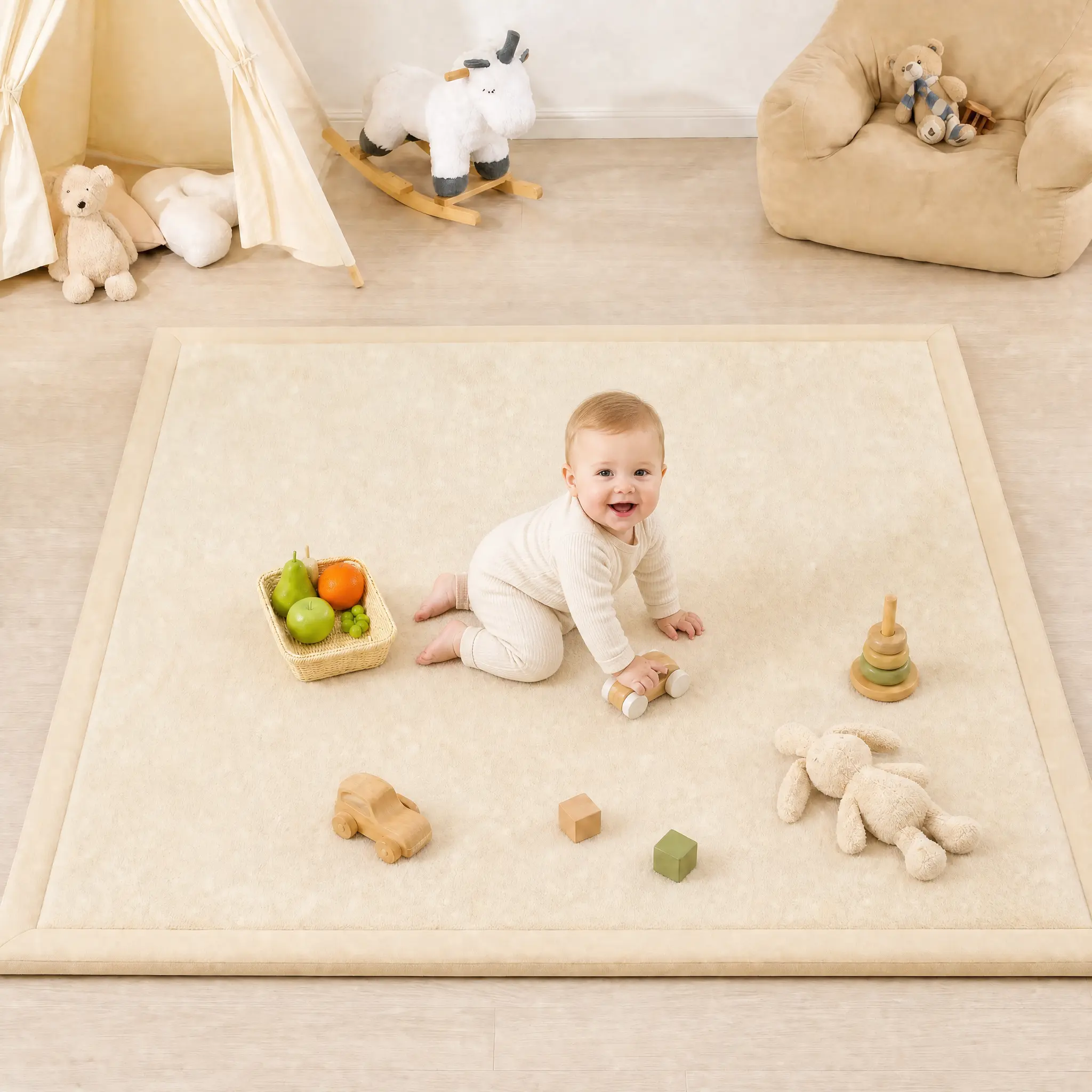 Krosoon Baby Play Mat -1.3"Thick Elasti-Foam, 39"x59",  70"x79", 79"x118",Non-Toxic, WaterRepellent, Soft Coral Velvet. Furniture & AreaRug for Living Room/Bedroom. Non-SlipBacking, Safe for Crawling & Tummy Time
