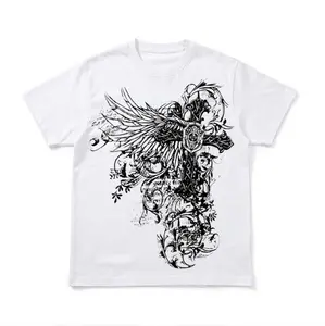 Winged Cross Floral Graphic Tee – Gothic Angel Aesthetic Streetwear T-Shirt