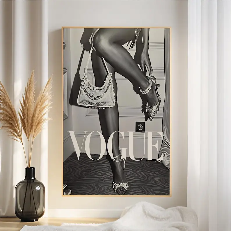 Fashion Editorial Poster, Luxury High Heel Wall Art Print, Black White Editorial Decor, Unframed Poster