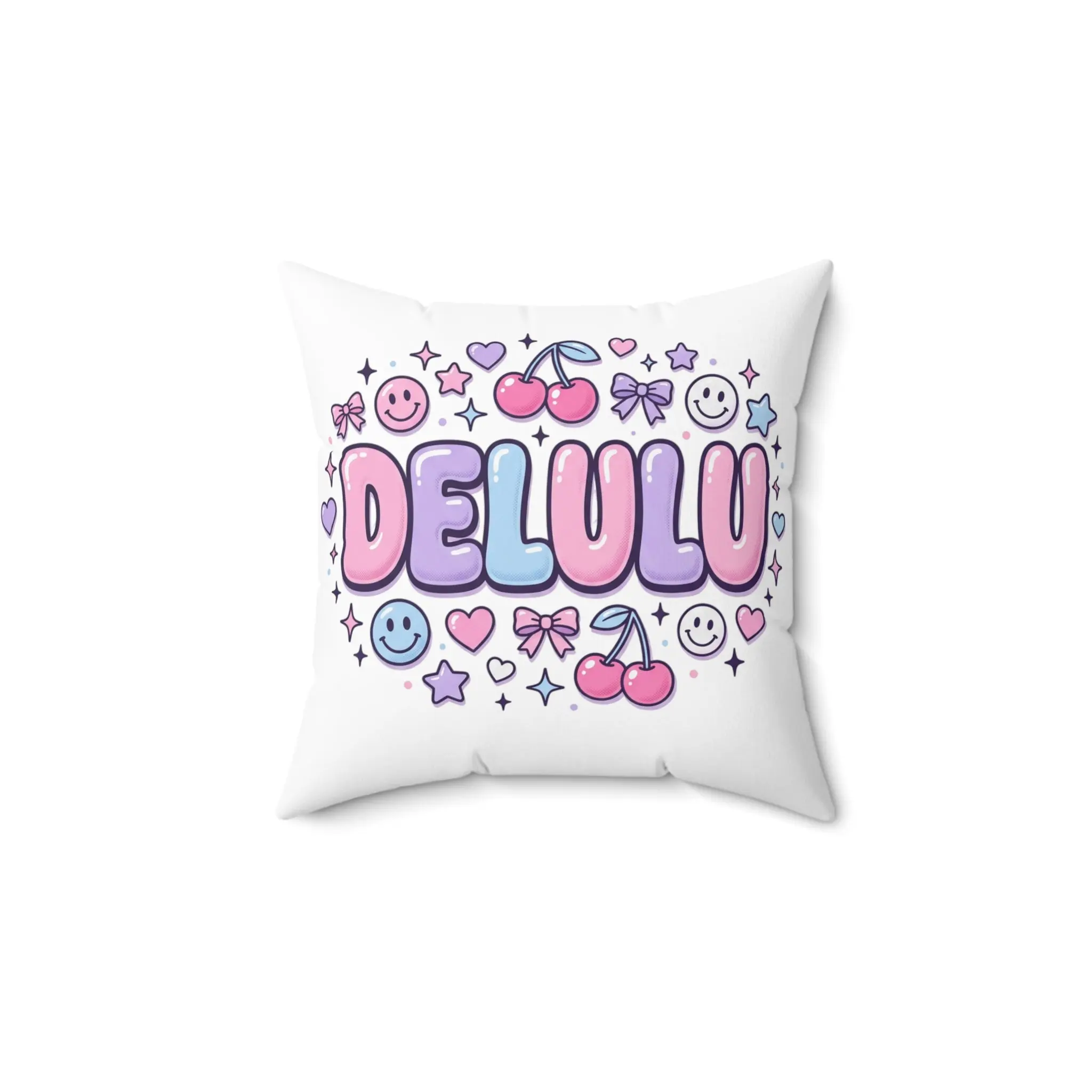 Delulu Cute Cherry Pillow — Pink Kawaii Decorative Throw Cushion