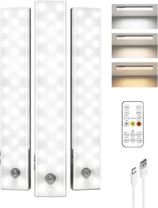 3-Pack Color-Adjustable Dimmers Cylindrical Dual-Tone Programmable Under-Cabinet Lights, 2000mAh Rechargeable Wireless Motion Sensor, 62LEDs, 3 Color Temps, Timed, Magnetic, with Remote for Kitchen, Closet, Color-Adjustable Under-Cabinet Lights, Dimmers U