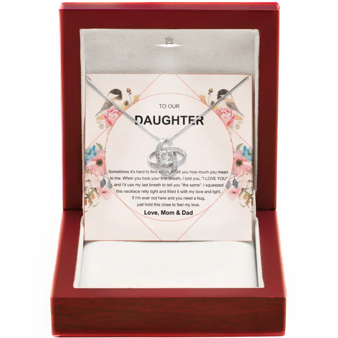 Daughter Love Knot Pendant Necklace - Jewelry Gift from Mom and Dad with Heartfelt Message Card Perfect for Graduation or Wedding Day