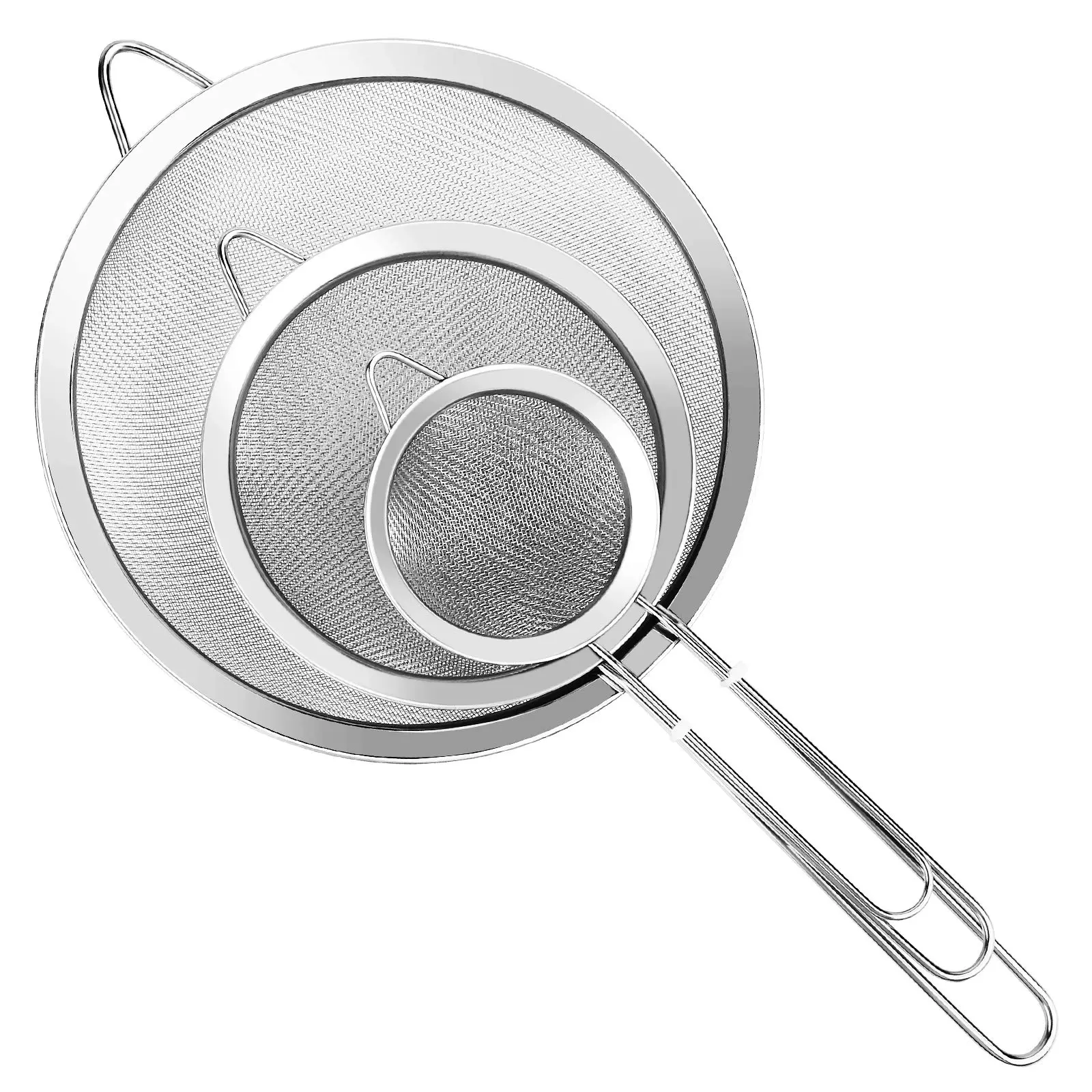 3 Pcs Super Wire Extra Fine Mesh Strainer with Handle, Small Medium Large Size Sifter Metal, Stainless Steel Sieve Strainers for Kitchen Rice Juice Quinoa Food Flour Baking