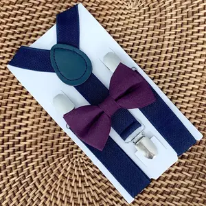 Plum Bow Tie & Navy Suspenders