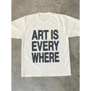 Art Is Everywhere Graphic T-Shirt - Soft, Breathable Crew Neck Tee, Lightweight & Comfortable Casual Summer Wear, Black Letter Print On White Background, Artistic Fashion Statement-Everyday Casual Cotton T-Shirt,Cotton Graphic T-Ghirt,Alphabet Print Unise