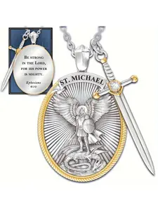 2pcs Archangel St. Michael Protection Necklaces - Holy Shield Angel Amulet, Alloy Pendant Jewelry Gift for Girls Suitable for Both Men and Women Gift From A Best Friend