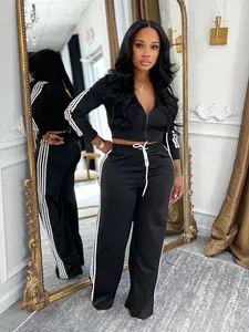 Women's Fashion Casual Two-Piece Set, Striped Hooded Cardigan Jacket & Straight Leg Pants, Comfortable and Stylish