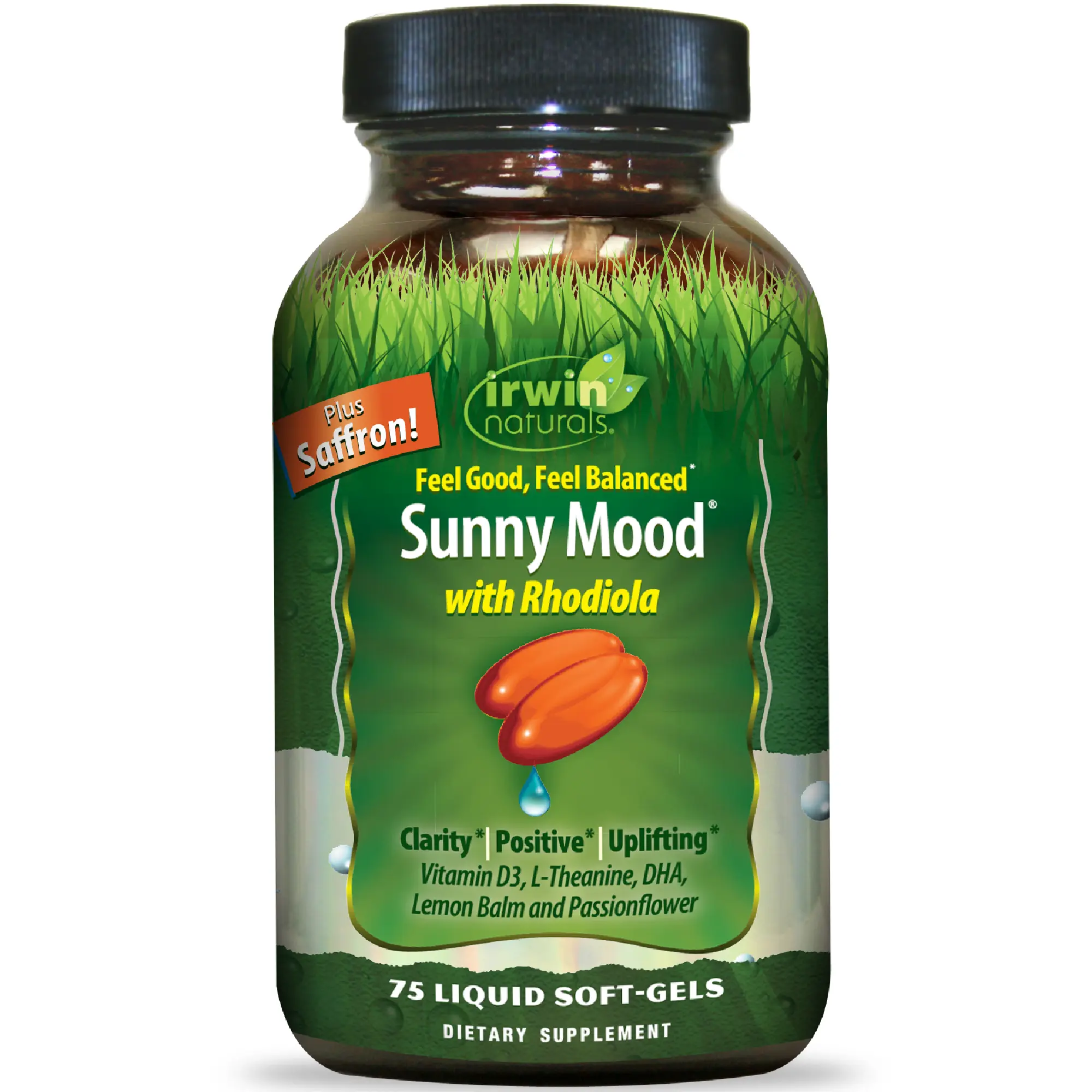 Sunny Mood Emotional Balance & Mood Support with Rhodiola, Saffron, L-Theanine & Lemon Balm | Liquid Soft-Gels with BioPerine | Daily Emotional Wellness | 75 Soft-Gels