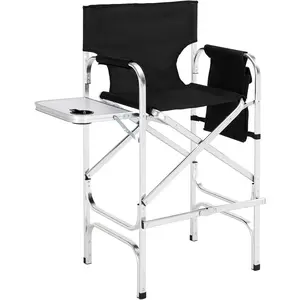 31" Tall Folding Director Camping Chair with Side Table,Portable Makeup Artist Bar Height, Aluminum Frame 300 lbs Capacity