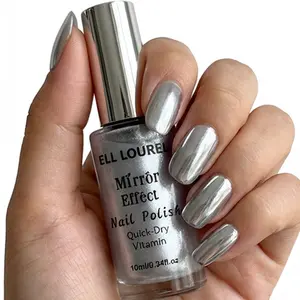 ELL LOUREL Mirror Effect Nail Polish, 10ml Silver Quick-Dry Vitamin-Infused Nail Varnish, Alcohol-Free, Long-Lasting High Gloss, Top Coat Required for Ultimate Mirror Shine, Ideal for Parties, Holidays & Special Occasions, Perfect Nail Gift, 0.34fl.oz