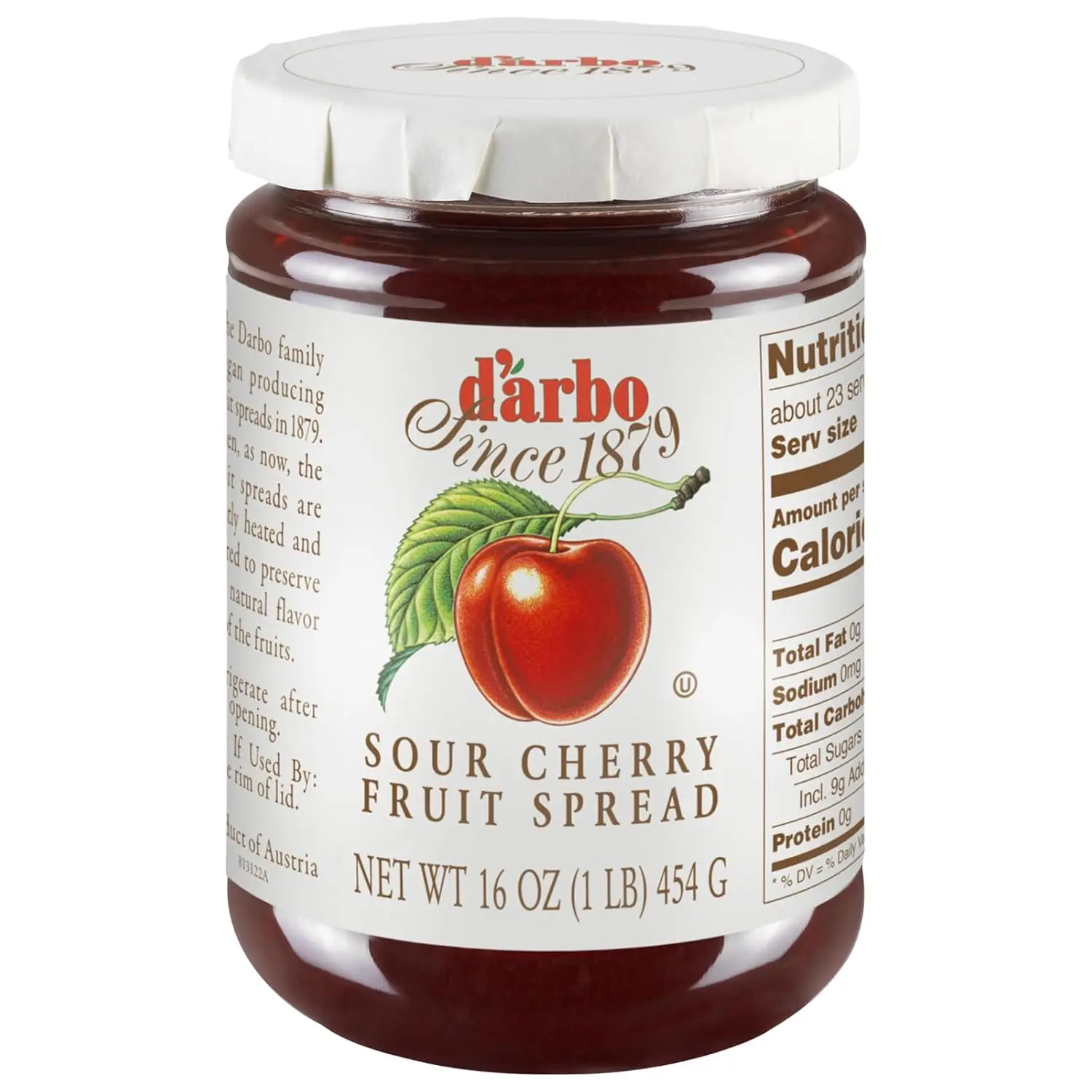 D\u2019arbo All-Natural Sour Cherry Fruit Spread, 16 oz | Crafted Tradition | Pure Fruit Flavor No Artificial Preservatives\u2014Ensuring a Naturally Sweet and Flavorful Spread.