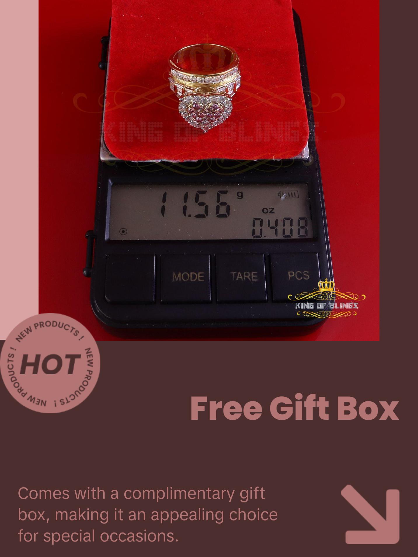 King Of Bling's Women's 4.00ct 925 Silver VVS D Pink Moissanite Yellow Cinderella HEART Ring SZ 8