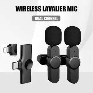 Wireless Lavalier Microphone, 1 Set High Sensitivity 2.4G Lapel Mic for Broadcast Short Video Recording Interview, Wireless Mini Microphones with Type-C/iOS Port