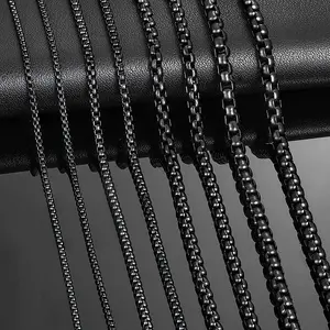 1 Piece 2mm/3mm/4mm/5mm Black Color Box Link Chain Classic Curb Necklace Stainless Steel Jewelry for Men Women DIY Gift