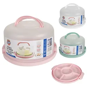 Cake server, round cake stand double-sided cake stand as a five-section tray, portable for 10 inch cakes, cake box with handle, cake container for pies