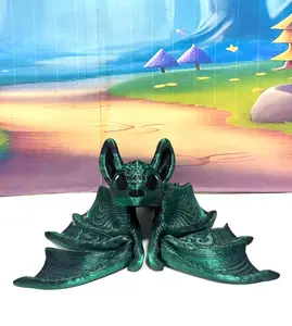 Articulated Bat Cinderwing Bat 3D Printed Mystical Fantasy Halloween Decor 2" Black and Green Spooky Animal Toy