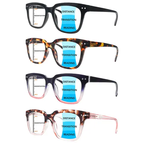 4pcs Progressive Multifocal Blue Light Blocking Fashion Reading Glasses Stylish And Versatile, Suitable For Both Men And Women Easy To Fold And Carry Spring Hinge Design Fits All Face Shapes Ideal For Everyday Wear Perfect Holiday Gift