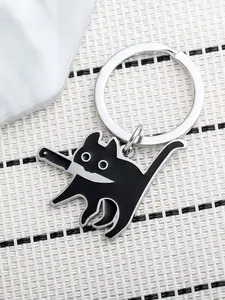 Unisex Cute Cartoon Cat Design Keychain, Animal Theme Keychain, Cartoon Animation Keychain, Fashionable Stainless Steel Charms Keychain, Travel Accessories, Keychains for Men, Halloween