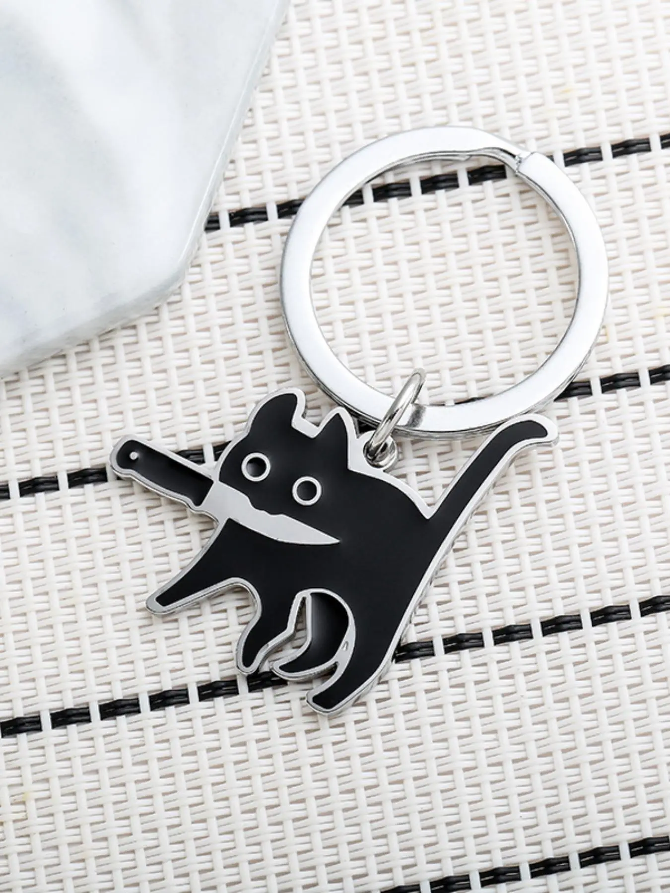 Unisex Cute Cartoon Cat Design Keychain, Animal Theme Keychain, Cartoon Animation Keychain, Fashionable Stainless Steel Charms Keychain, Travel Access