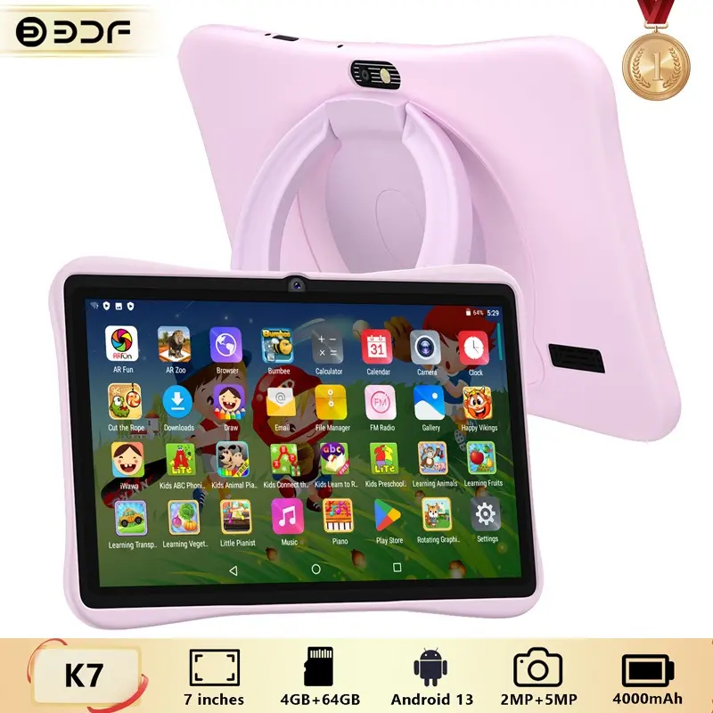 7 Inch Kids Touchscreen Tablet PC Android Tablet Computer Android 13 System, 4GB RAM 64GB ROM, Dual Camera, 4000mah Battery, Parental Control, Shockproof Case, LCD Display