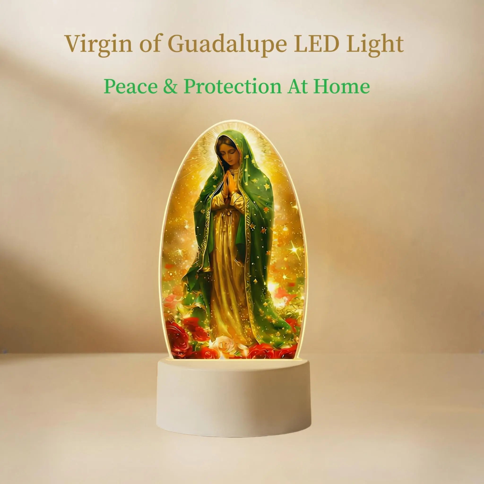 Sacred Our Lady of Guadalupe 7-Color USB Warm Light Floral Prayer Lamp - Ornate Stylish Spiritual Religious Decor, Prayer Room Decor, Boxed Catholic Baptism Mom Gift