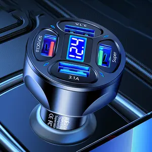 ALANPH 66W Multi Port USB Car  Adapter with Voltage monitor, 4 USB QC3.0 Fast Charge Vehicle Mobile Phone Charger for iPhone/Android/Samsung/iPad Pro