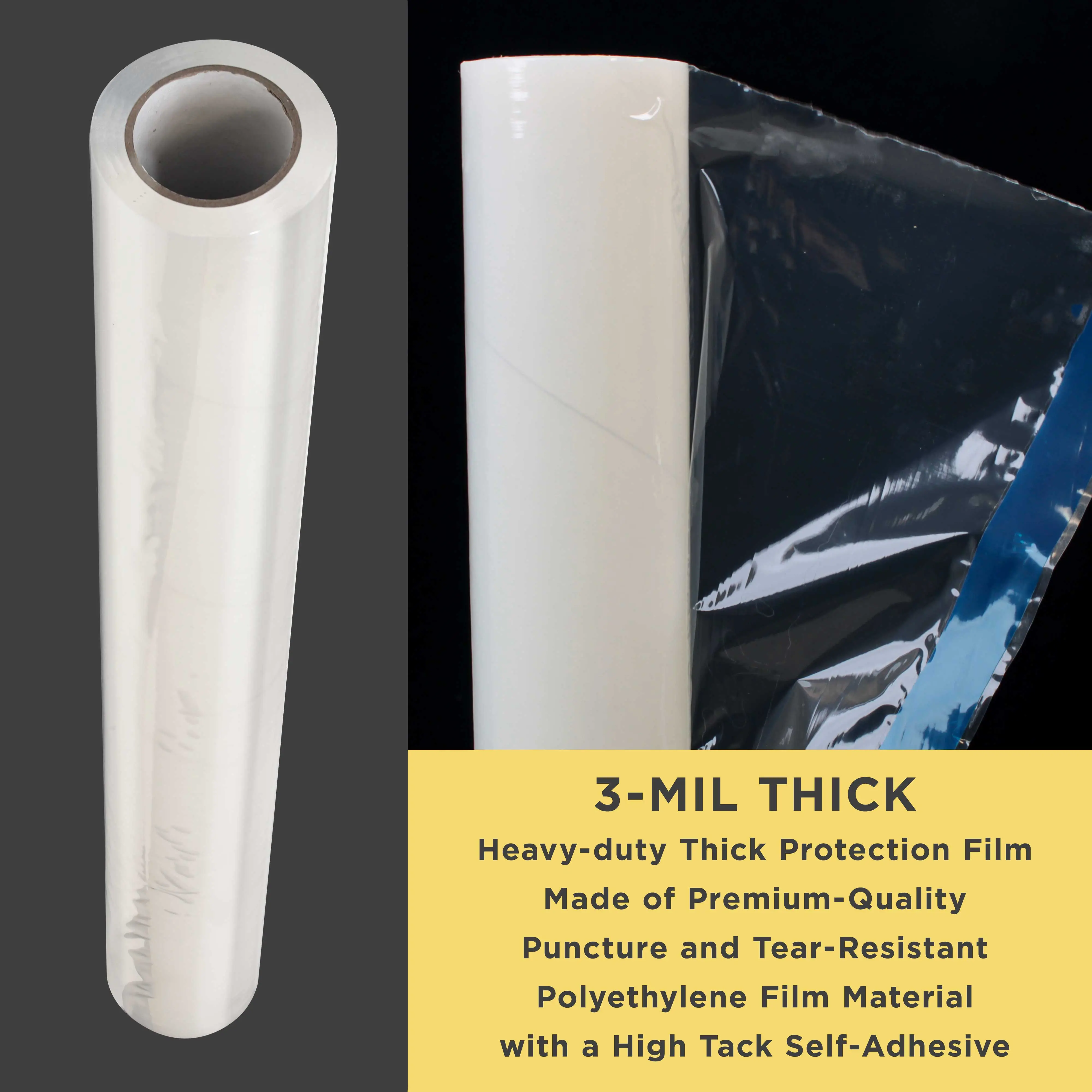 Carpet Protection Film, 24-inch x 200-foot Roll, Clear Plastic Carpet Protector, Self-Adhesive Plastic for Temporary Stair, Rug, and Floor Protection