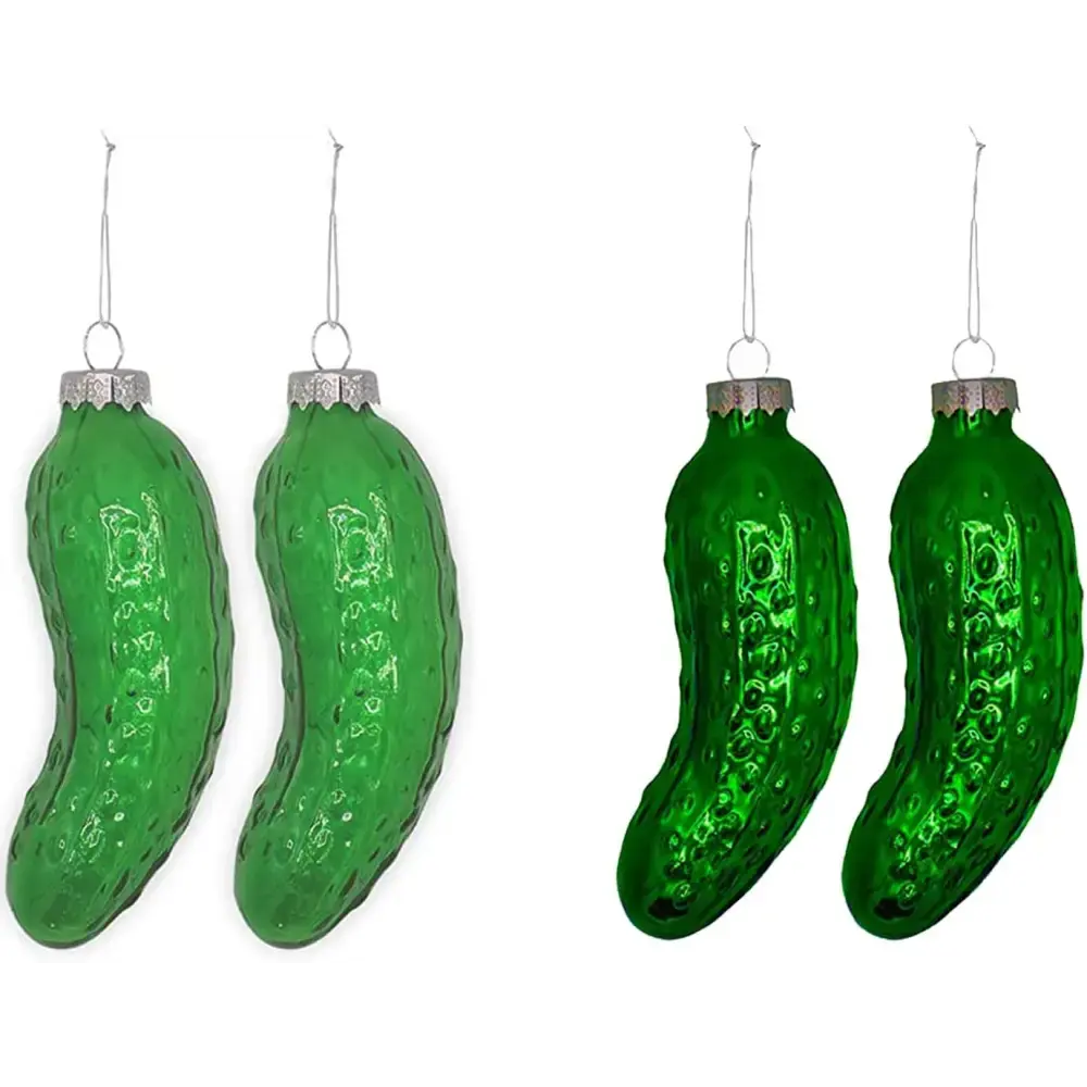 4E's Novelty 4 Pack Blown Glass Pickle Ornament for Christmas Tree - 4” Christmas Pickle for Traditional German Christmas Pickle Ornament Game & Decor