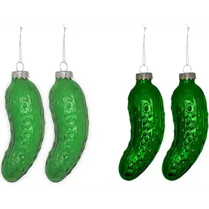 4E's Novelty 4 Pack Blown Glass Pickle Ornament for Christmas Tree - 4” Christmas Pickle for Traditional German Christmas Pickle Ornament Game & Decor
