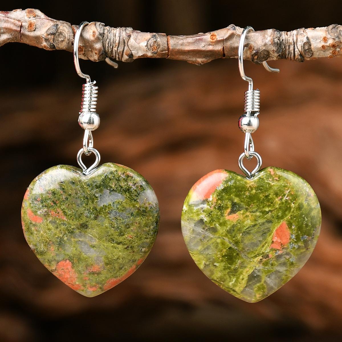 Natural Stone Heart-Shaped Earrings, Unique Women’s Earrings, Fashionable and Elegant Gift for Valentine’s Day