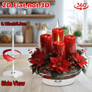 2D Flat, 1pc 2D Flat Rotating Acrylic Tabletop Ornament with Four Tall Shiny Red Candles & Flickering Flames - 360° Spinning Base, No Electricity Needed, Collectible Figurine, Home Decor, Interior Decoration Accessories, Christma Candle Light Holder