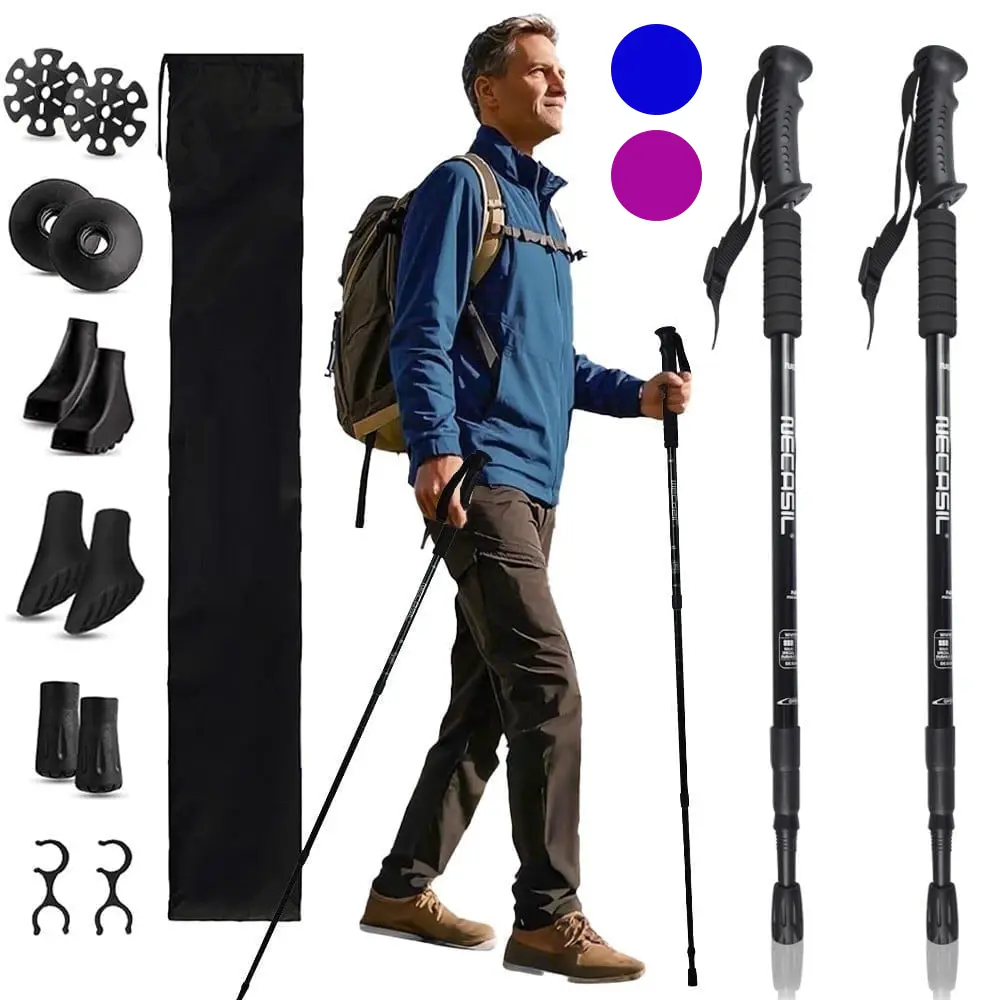 Trekking Poles Lightweight Aluminum Hiking Walking Sticks, HOMEYA Adjustable Collapsible Outdoor Trekking Pole with Long Grip for Men Women